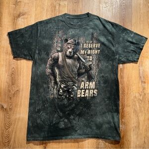 VTG Bear All Over Print TShirt sz 2XL Wildlife The Mountain Tie Dye Gun Tee ARMY